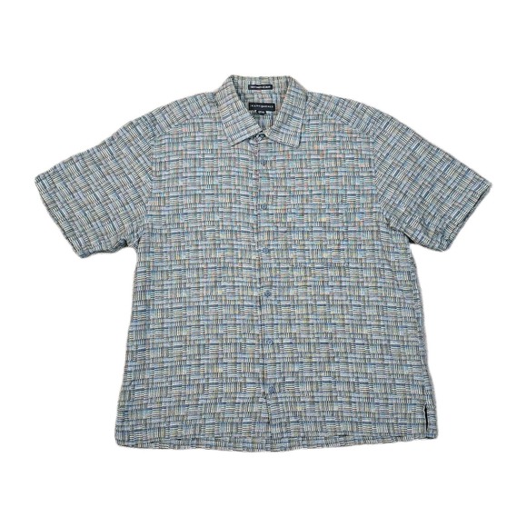 Jhane Barnes Other - Jhane Barnes XL Geometric Woven Japan Fabric Button Front Shirt Mens Blue